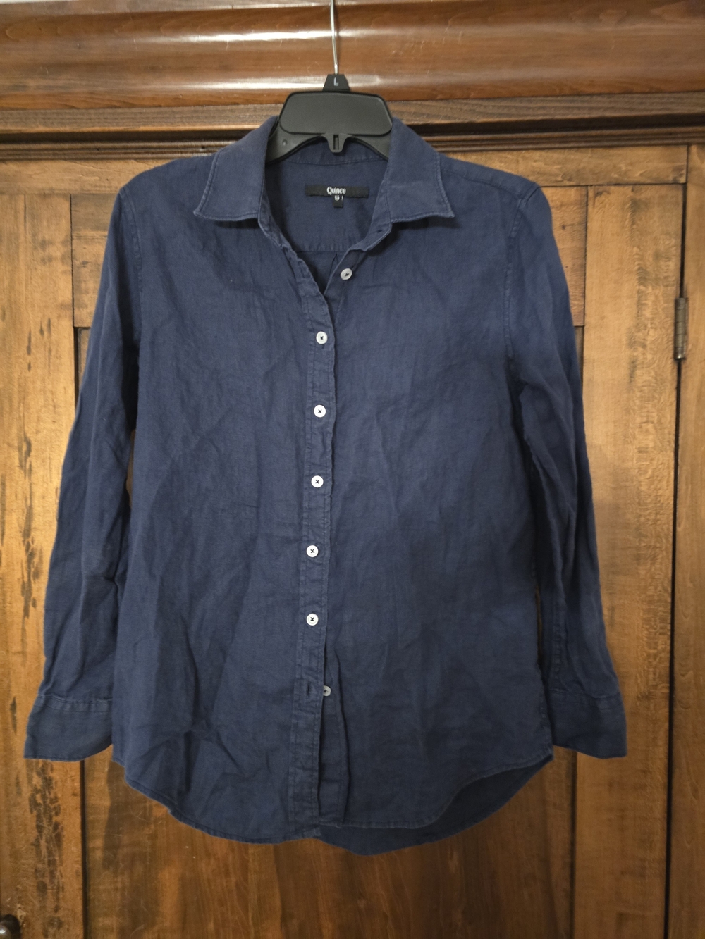 Quince Womens Linen Dark Navy Button-Down Shirt